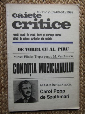 CAIETE CRITICE REVISTA DE CRITICA TEORIE SI INFORMATIE LITERARA NR. 10-12 1992 foto