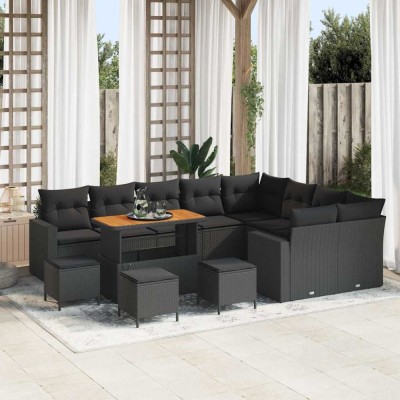 vidaXL Set de canapele pentru grădină 13 pcs Negru poliratan foto