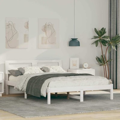 Cadru de pat cu headboard Alb 135 x 190 cm Lemn masiv de pin foto
