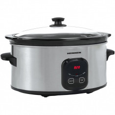 Slow Cooker Heinner HSCK-C57IX, 5,7 L, 220 W, Control Electronic, Timer, Inox/Negru foto