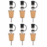 Set 6 dopuri dozatoare pentru sticle, 9.2 x 2.3 cm, pluta naturala si inox, turnare uniforma pentru bauturi si lichide alimentare