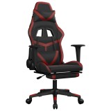 Cumpara ieftin Scaun de gaming cu suport picioare, negru/rosu vin, piele eco