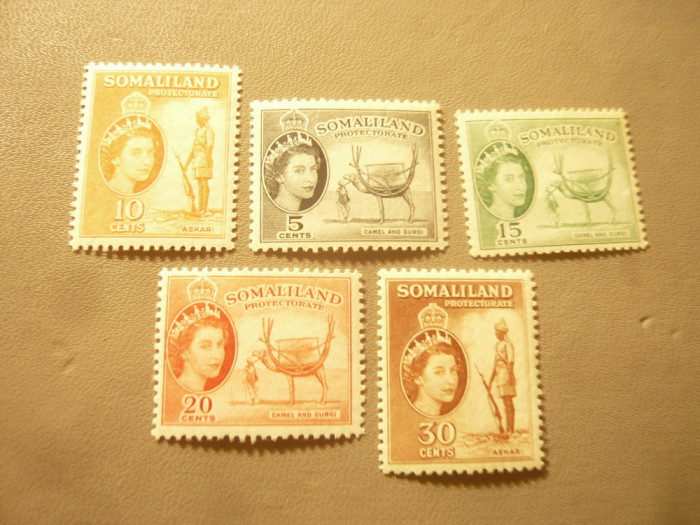 Serie mica Somaliland protectorat britanic 1953 R. Elisabeta , 5 valori