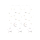 Cumpara ieftin Instalatie luminoasa model Moon &amp; Stars, cu 138 LED-uri, pentru Craciun, tip Perdea, lungime 2m, alb cald
