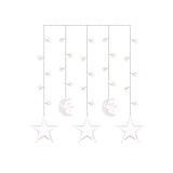 Instalatie luminoasa model Moon &amp; Stars, cu 138 LED-uri, pentru Craciun, tip Perdea, lungime 2m, alb cald