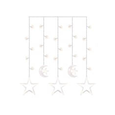 Instalatie luminoasa model Moon &amp; Stars, cu 138 LED-uri, pentru Craciun, tip Perdea, lungime 2m, alb cald