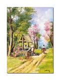 Cumpara ieftin Tablou peisaj de primavara pictat manual, Tarancute la fantana, 70x50cm ulei pe panza, Constantin Feraru