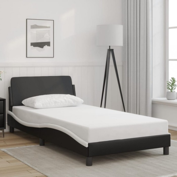 Cadru de pat cu tăblie negru și alb 100x200cm piele artificială