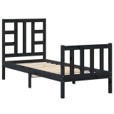 Cumpara ieftin Cadru de pat cu tablie Small Single, negru, lemn masiv