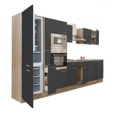 Mobilier de bucătărie Yorki 360 cu corp din stejar Sonoma, fațade antracit cu finisaj satinat, cu frigider cu congelator &icirc;n partea de jos, fără blat d