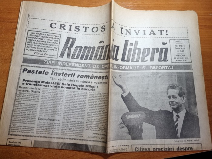 romania libera 29 aprilie 1992-prima vizita a regelui mihai in romania,pastele