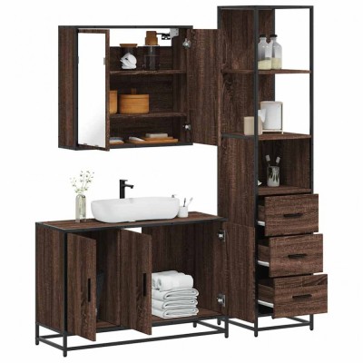 Set mobilier de baie, 3 piese, stejar maro, lemn prelucrat foto