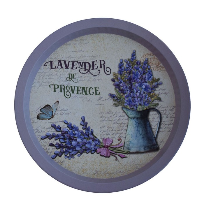 Farfurie metalica rotunda tip tava Pufo Lavender de Provence pentru servire desert, prajituri, aperitive, 33 cm
