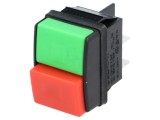 Comutator DPST 10A/250VAC, acționat prin apăsare, roșu/verz