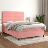 Cumpara ieftin Pat box spring cu saltea, roz, 140x200 cm, catifea