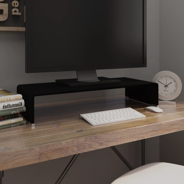 vidaXL Stand TV/Suport monitor, sticlă, 70x30x13 cm, negru