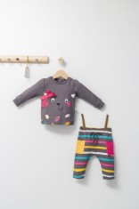 Set 2 piese cu bluzita si pantalonasi pentru fetite Colorful autum, Tongs baby (Culoare: Albastru, Marime: 9-12 luni) foto