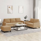 Set Canapele 3 Piese vidaXL Maro Catifea, Canapea 2 si 3 Locuri, Taburet, Perne Inclus