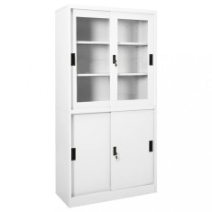 vidaXL Dulap de birou cu ușă glisantă, alb, 90x40x180 cm, oțel