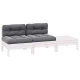 vidaXL Set mobilier de grădină cu perne, 3 piese, alb, lemn masiv pin