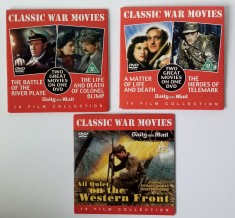 3 DVD-uri, 5 filme Razboi Mondial cinemateca Daily Mail Classic War Movies vintage : All Quiet on the Western Front; The Battle of the River Plate D16
