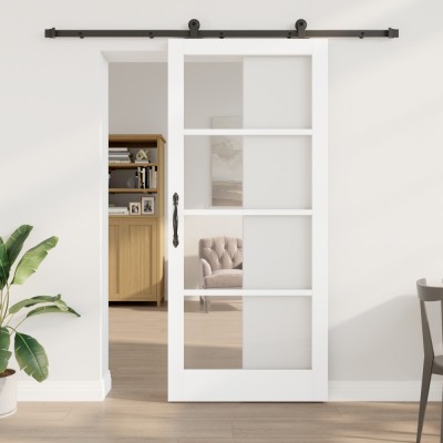 Ușa glisantă vidaXL cu set de hardware &amp;#039;ORKDAL&amp;#039;Lemn solid alb &amp;amp; sticlă foto