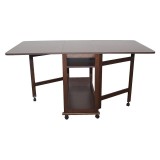 Masa plianta cu spatiu depozitare Util, pentru living si bucatarie, PAL, structura lemn masiv, cu role, 6 persoane, 160x96x80 cm, cires