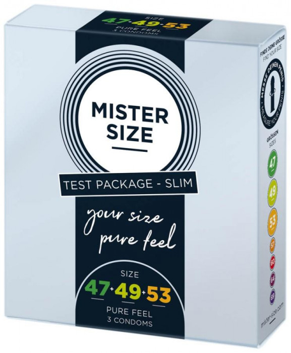 Prezervative Mister Size, Pachet De Test 3 Marimi Slim (47, 49, 53 mm), 3 Buc.