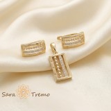 Cumpara ieftin Set cercei clasici si pandantiv dreptunghiular cu zirconia - placat 14k