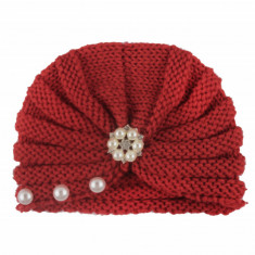 Caciulita crosetata tip turban cu perlute si strasuri (Marime Disponibila: 3-6