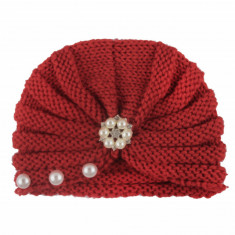 Caciulita crosetata tip turban cu perlute si strasuri (Marime Disponibila: 6-9