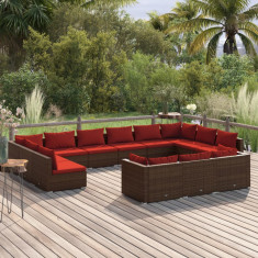 Set mobilier de gradina cu perne, 13 piese, maro, poliratan GartenMobel Dekor