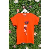 Tricou Orange din Bumbac Cu Imprimeu Lovers