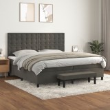 Cumpara ieftin Gossi pat box spring cu saltea, gri inchis, 200x200 cm, catifea