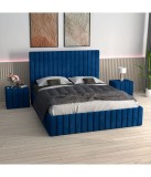 Pat Tapitat Luca Albastru + Saltea Lux Ortopedica + Noptiere Tapitate 180x200cm