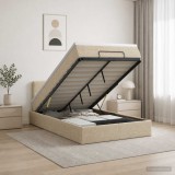 Cumpara ieftin Pat Ottoman cu Saltea si LED Crem 120 x 200 cm Tesatura