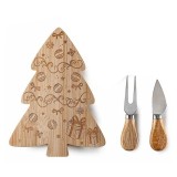 Set platou servire branzeturi lemn natur Craciun Bradut cm 16 x 21,5 H