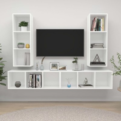 vidaXL Dulapuri TV suspendate, 4 buc. alb, lemn prelucrat foto