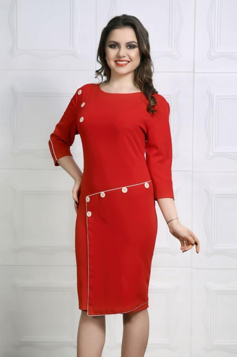 Rochie accesorizata cu nasturi si fusta petrecuta culoare rosie - 40Marimea