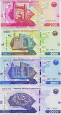 Bancnota Uzbekistan 2.000, 5.000,10.000 si 20.000 Som 2021 - PNew UNC ( set x4 ) foto