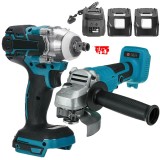 Cumpara ieftin Set polizor unghiular electric si cheie cu impact, 18V, 1200W, 520N.m, 2 acumulatori, albastru, Oem