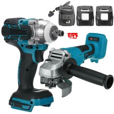 Set polizor unghiular electric si cheie cu impact, 18V, 1200W, 520N.m, 2 acumulatori, albastru