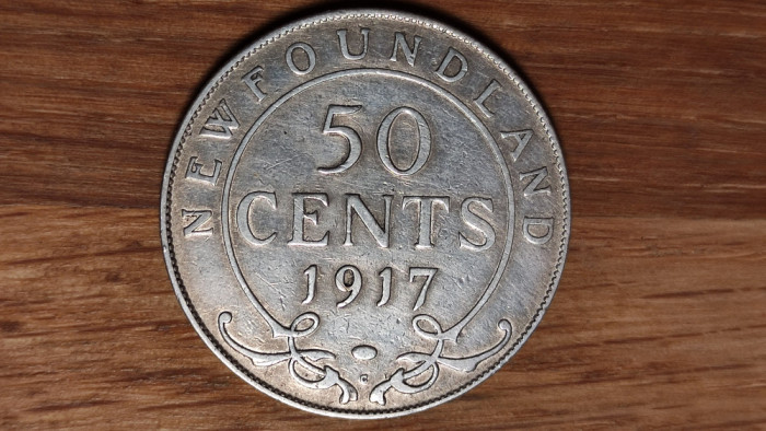 Newfoundland Canada -moneda argint 925- 50 cents 1917 C -raritate stare ff buna!