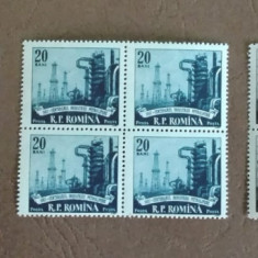 TIMBRE ROMANIA MNH LP442/1957 CENTENAR IND. PETROLIERE ROMANE BLOC DE 4 TIMBRE