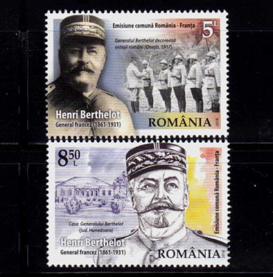 ✅RO 2018 ,LP 2222 ,&amp;quot;Em. com. Ro-FR , Generalul Berthelot &amp;quot; , serie , MNH foto