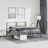 VidaXL Cadru pat metalic cu tăblie de cap/picioare, negru, 135x190 cm