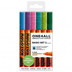 Marker acrilic Molotow ONE4ALL 127HS, 2 mm, portofel Basic 2 - Set 1, 6 buc. foto