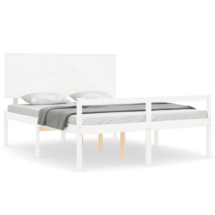 Cadru de pat senior cu tablie, alb, king size, lemn masiv