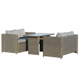 Cumpara ieftin Outsunny Set Mobilier de Grădină din Rattan PE Gri-Negru 3 Piese 2 Canapele și 1 Masă cu Perne Confortabile 120x67x67cm | Aosom Romania