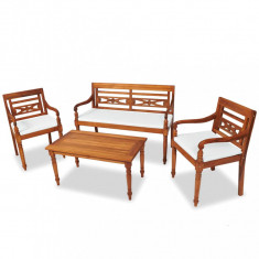 Set mobilier de gradina cu perne, 4 piese, lemn masiv de tec GartenMobel Dekor